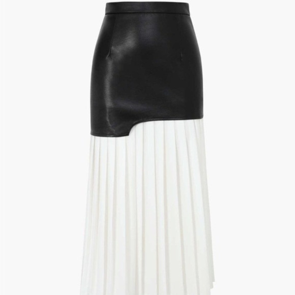 Commense Asymmetric Patchwork Faux Leather & Chiffon Pleated Maxi Skirt L NEW - Picture 13 of 14